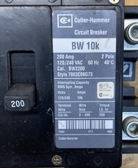 Cutler-Hammer BW2200 – 200A 240V Main Circuit Breaker for Type ECB Enclosures