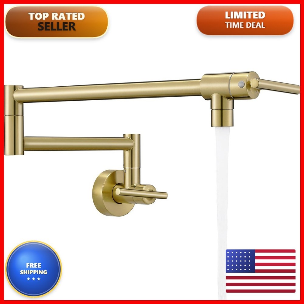 Fransiton Brushed Gold Pot Filler Pot Filler Faucet Wall Mount Brass Folding