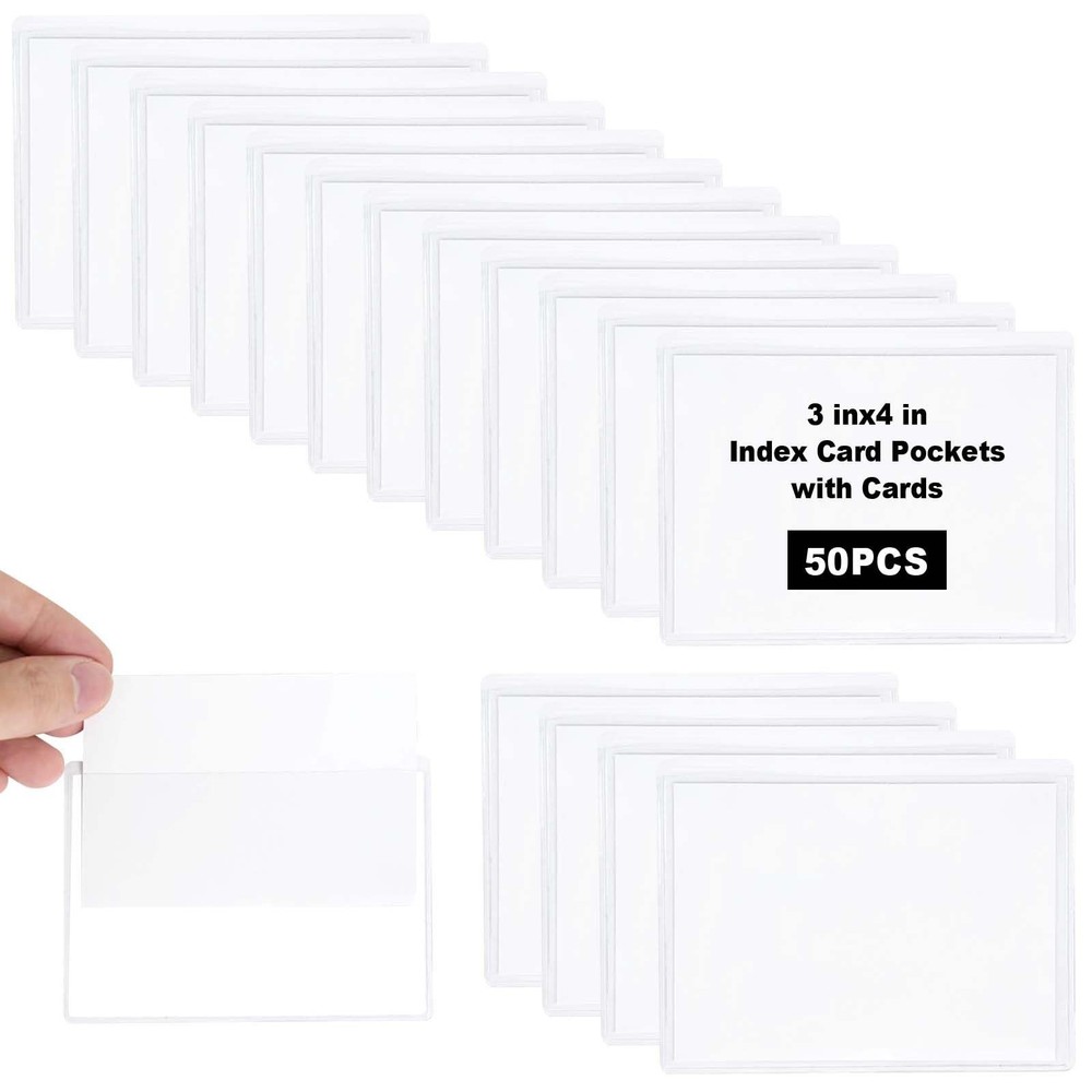 50 Pieces 3×4 inch Adhesive Plastic Pockets Sleeves with 50 Pieces White Inse…