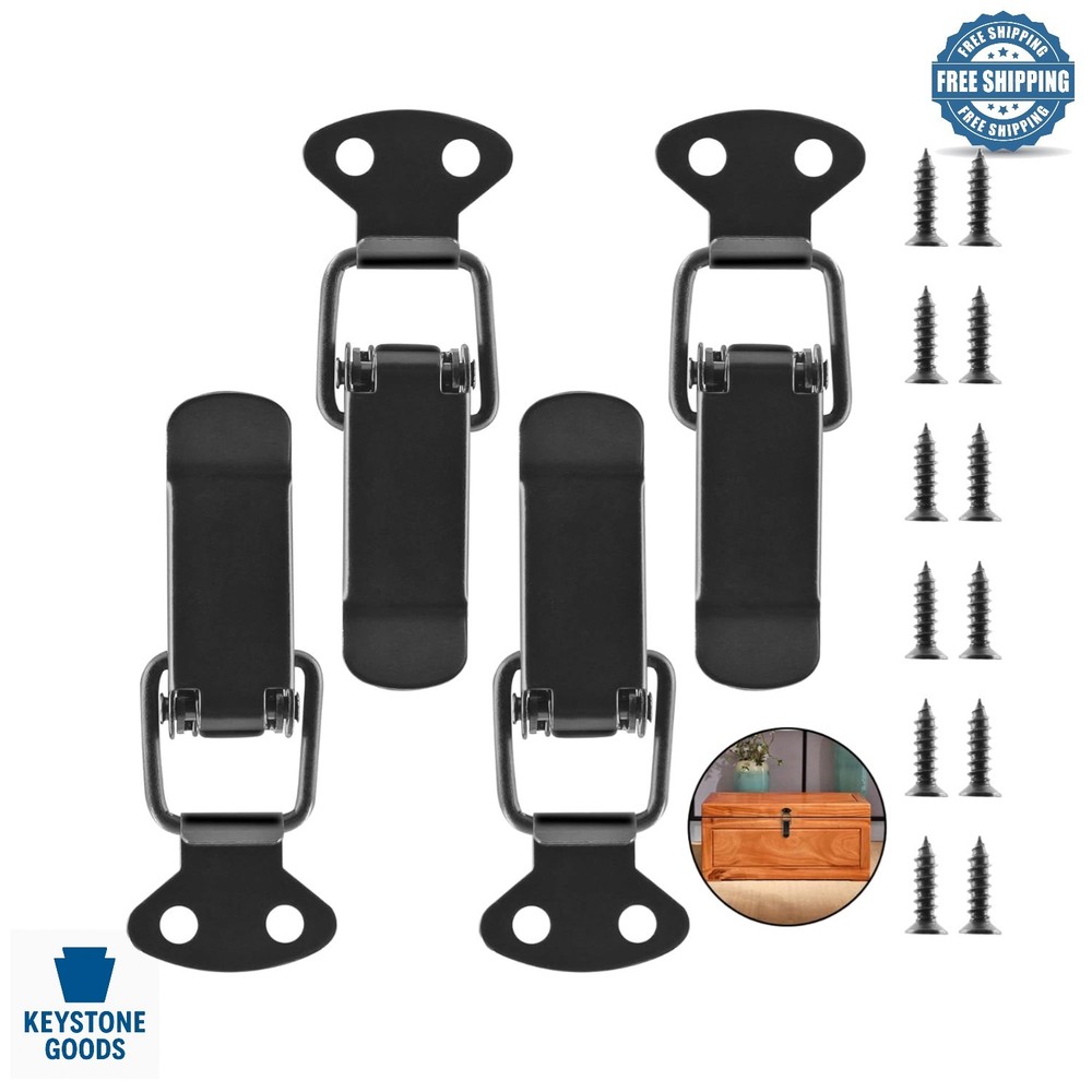 4Pcs Black Metal Toggle Latch Set with Screws for Wood & Storage Containers