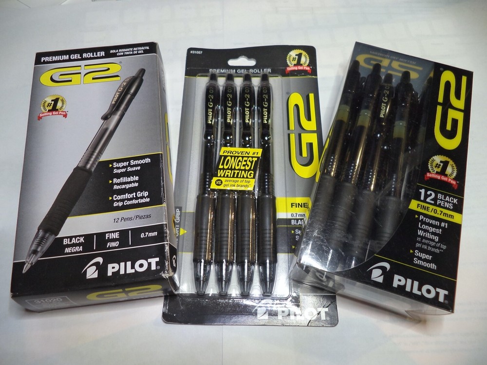 12 Pilot G-2 Retractable Gel ROLLER Pens Fine Point 0.7mm BLACK 31136 31020 10%