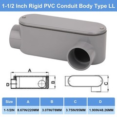 2Pack 1.5″ Rigid PVC Conduit Body Type LL with Cover & Gasket – Gray Slip x Slip