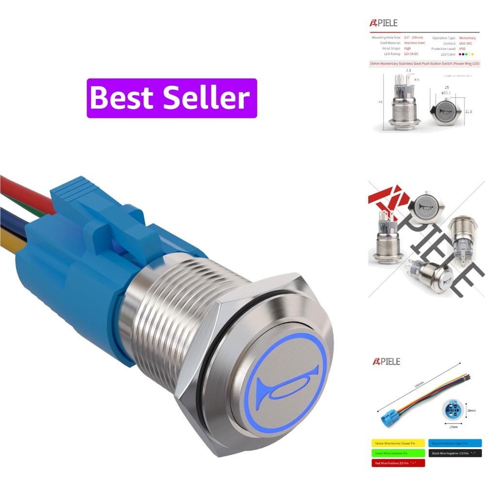 19mm 12V Momentary Speaker Horn Push Button Toggle Switch 3/4″ Mounting Hole …