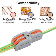50x Reusable Spring Lever Terminal Block 1in 2Out Compact Wire Cable Connectors