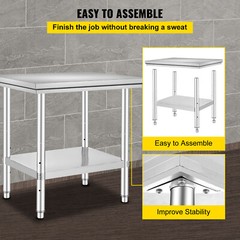 VEVOR 24″x30″ Stainless Steel Work Prep Table Commercial Kitchen w/ Undershelf