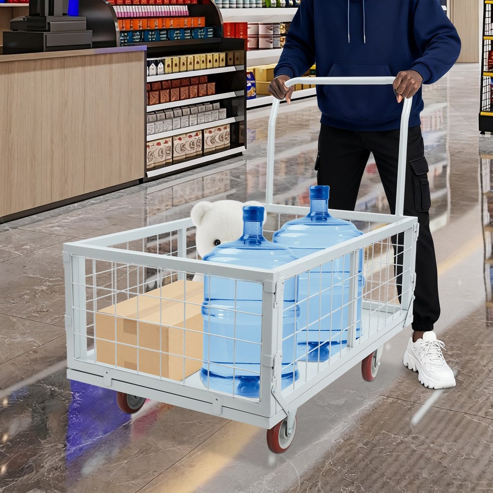 4-in-1 Heavy Duty Platform Truck Cart w/ Cage, Multi-Purpose Push Cart, 13.9in