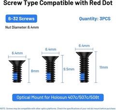 9Pcs Red Dot Screw Kit Includes 6-32 in 8mm/9.5mm/11mm for Red Dot Sight Optics