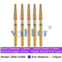 5/pk Dental Zirconia Diamond Burs & Holder Round End Taper Cutting Polishing Bur