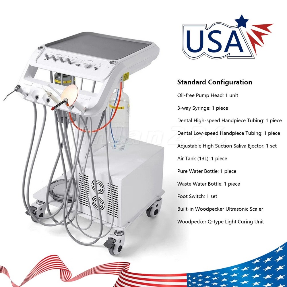 Portable Mobile Dental Delivery Unit Air Compressor Syringe Suction 4Hole