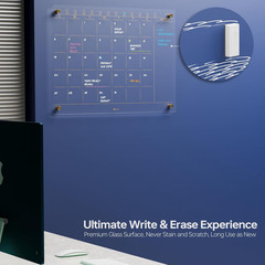 Frameless Clear Glass Monthly Dry Erase Calendar Whiteboard 17″ x 23