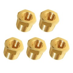 5 Pieces Hex Bushing Brass Reducer 1/2″ to 1/4″ NPT Pipe Fitting Male Female