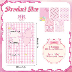 100 Sheets Pink Bow A5 Planner Inserts – 120GSM Thick Bowknot Refill Papers for