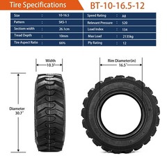 4 Tires 10×16.5 12Ply 10-16.5 Skid Steer Tires Heavy Duty Industrial Tires