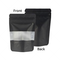 Multi-Size Foil Mylar Matte Black Stand Up Zip Lock Bag w/ Rectangle Window B02
