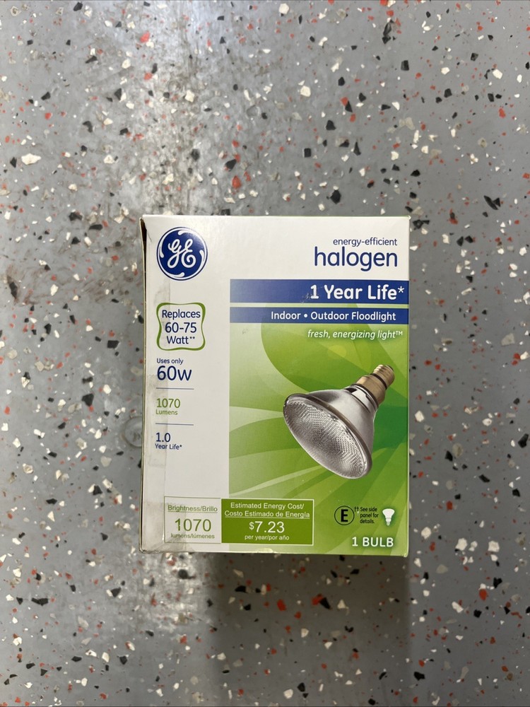 GE Standard 60 Watt Par 38 Floodlight Bulb, 1070 Lumen Lamp 1 Year Life 62704