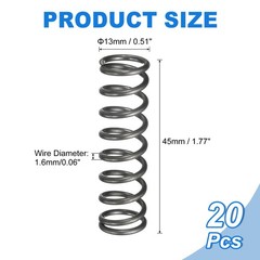 20Pcs Compression Spring 13mm OD 1.6mm Wire Size 45mm Free Length Silver Tone