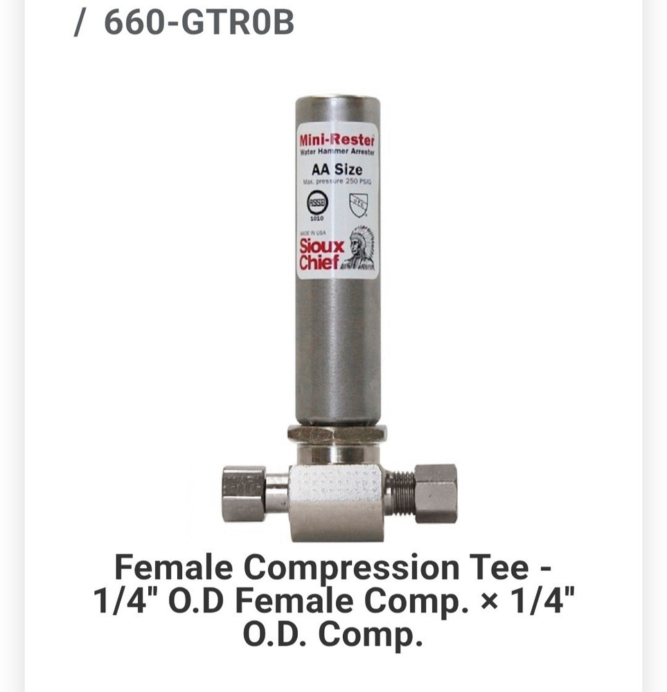 Sioux Chief 660-GTR0B Water Hammer Arrestor 1/4″ O.D. FIP Comp x 1/4″ OD Comp.
