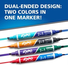 Expo 2 in 1 Dual Ended Dry Erase Markers Assorted Colors 8 Count Chisel Tip