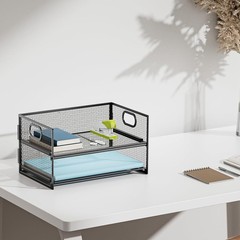 Elegant Black Mesh 2-Tier Letter Tray – Perfect for Home Office Organization