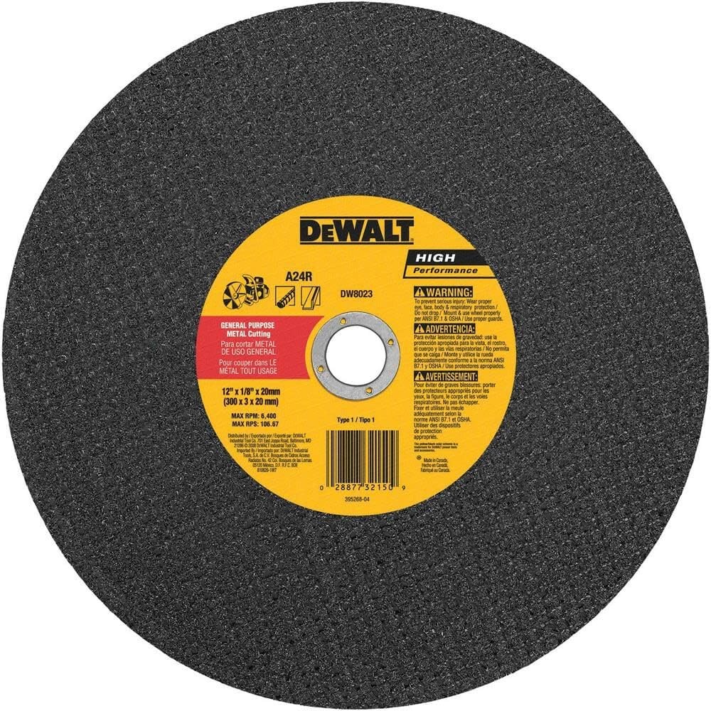 DW8023 12-Inch x 1/8-Inch x 20mm A24N Abrasive Metal Cutting Wheel