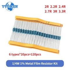 6 Values* 20pcs 1/4W Metal Film Resistor 1% Tolerance 2Ω~3.3Ω Car Airbag Repair