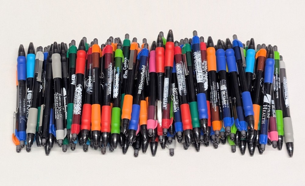 100 Misprint Click Pens MAXGLIDE Hub Pen Mixed MULTICOLOR Lot Thick Rubber Grip