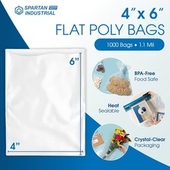 4″ X 6″ Open-End Flat Clear Poly Bags (1000 Count) – 1.1 Mil Plastic Poly Bag…