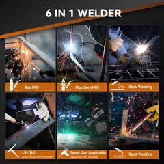 200A MIG Welder Gas /Gasless/Flux Core /Stick/Lift TIG 6IN1 Spot Welding Machine