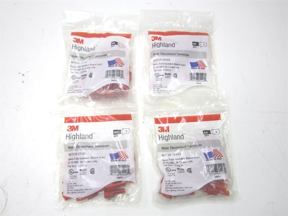 3M (MTI18-250Q) 0.032 in x 0.250 in Butted Male Disconnect 25ct. – Lot of 4
