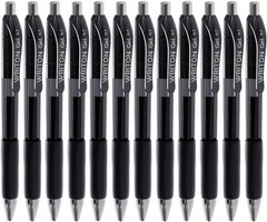 Writon Retractable Gel Pens, Comfort Grip, 0.7mm Fine Point, Black Ink, 12 Pack
