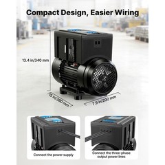 Uimoso Single to Three-Phase Rotary Phase Converter 5HP 14A208-240V Input/Output
