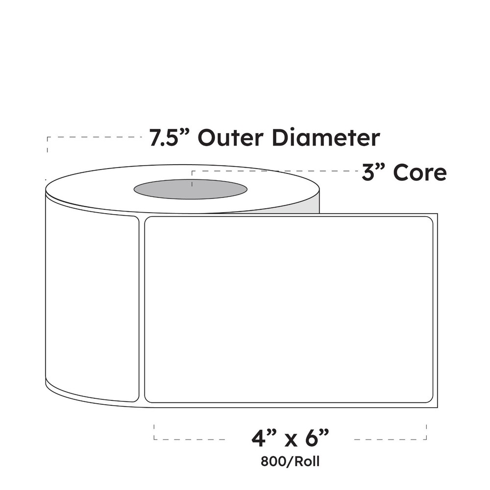 4″ x 6″ x 800 Labels, White Gloss BOPP Roll Inkjet Labels, 3″ Core, Blank