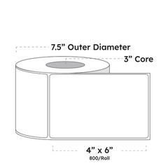 4″ x 6″ x 800 Labels, White Gloss BOPP Roll Inkjet Labels, 3″ Core, Blank