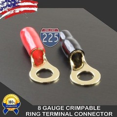 8 Gauge Gold Ring Terminals 20pc Pcs Pair Wire Crimp Cable Red Black Boots 3/8″
