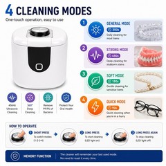Ultrasonic Retainer Cleaner 45kHz Protable Retainer Cleaner UV LED