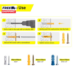 140Pcs Drywall Anchors and Screws Kit (3 Sizes) – Plastic Screw Anchors for Dryw