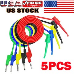 5PC 4mm Stackable Banana Plug To Test Hook Clip Test Leads Mini Grabber Cables