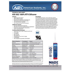 ASI 502 Clear Food Grade 100% RTV Silicone Sealant – 10.2 Oz Cartridge