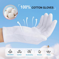 100% Cotton Gloves, 6 Pairs White Cotton Gloves for Dry Hands Sleeping Moisturiz