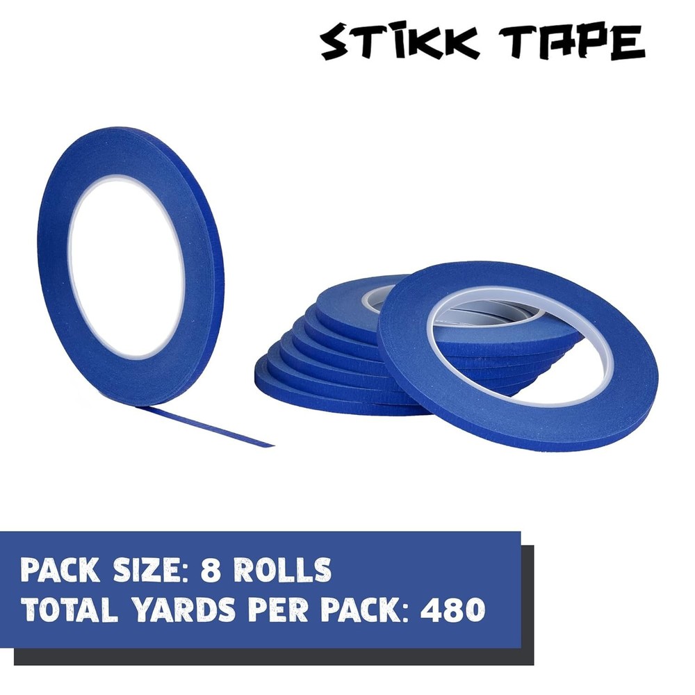 8 Pack 1/4″ inch x 60yd STIKK Blue Painters Tape 14 Day Easy Removal Trim Edge T