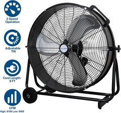 BILT HARD 24″ 8100 CFM Industrial Drum Fan 3 Speed for Garage UL Listed