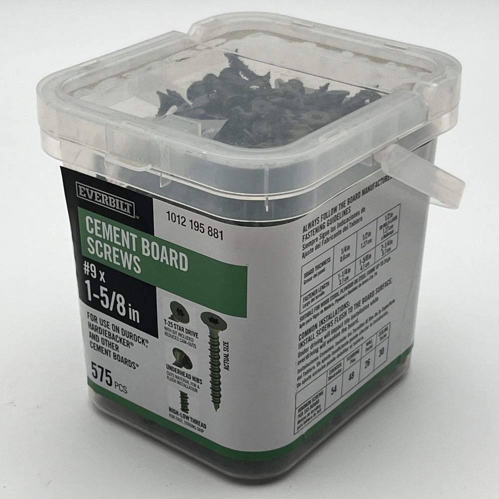 NEW!! Everbilt 575-Pack #9 x 1-5/8” Flat Head T25 Star Drive Cement Board Screw