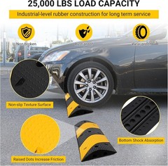 3.3 FT Heavy Duty Rubber Speed Bump 2-Pack Driveway Cable Protector Ramp w/Bolts
