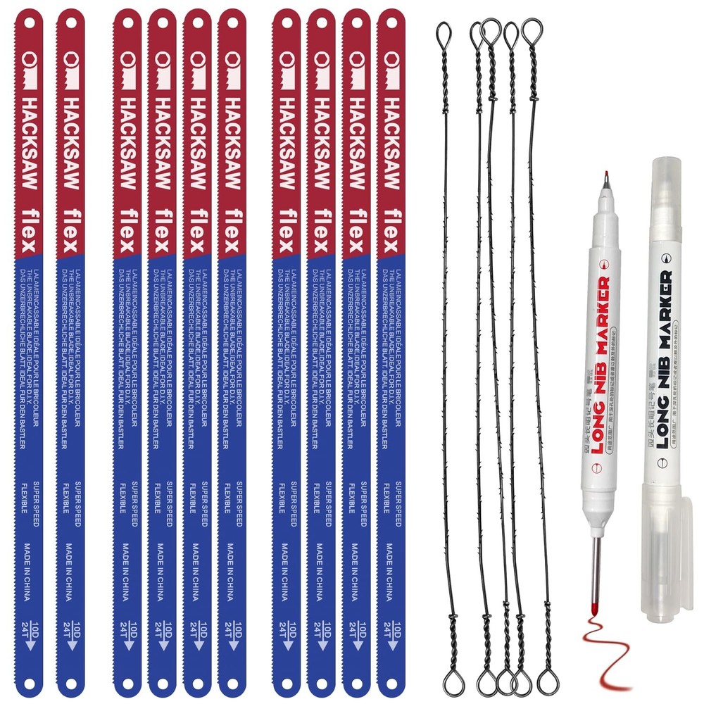 10 Pack Hacksaw Blades, High Speed 24 Tpi – 12″ Length Blades 12 Red