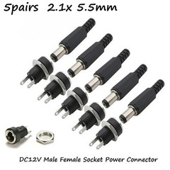 5 Pair DC 12V Male Female Socket Panel Mount Barrels Jack Plug Power Connector F
