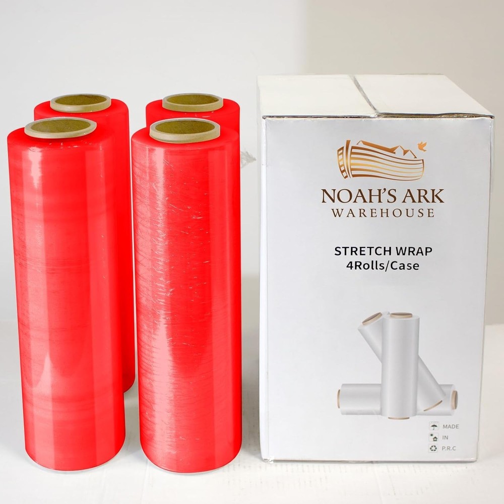4 Rolls 18″x1500′ Red Stretch Wrap 60 Ga Color Coding Moving Packaging