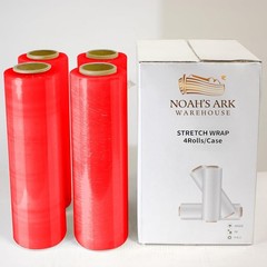 4 Rolls 18″x1500′ Red Stretch Wrap 60 Ga Color Coding Moving Packaging