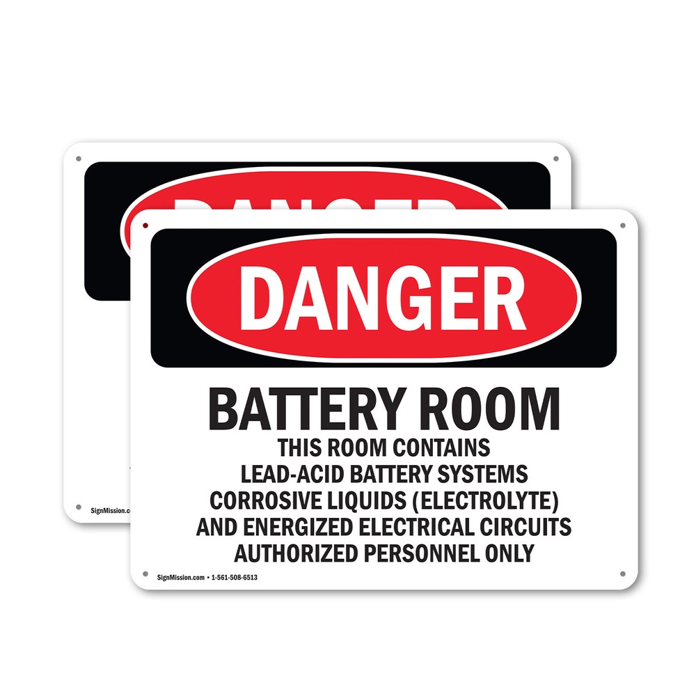 (2 Pack) Battery Room Contains Lead-Acid OSHA Danger Sign Decal Metal Plastic