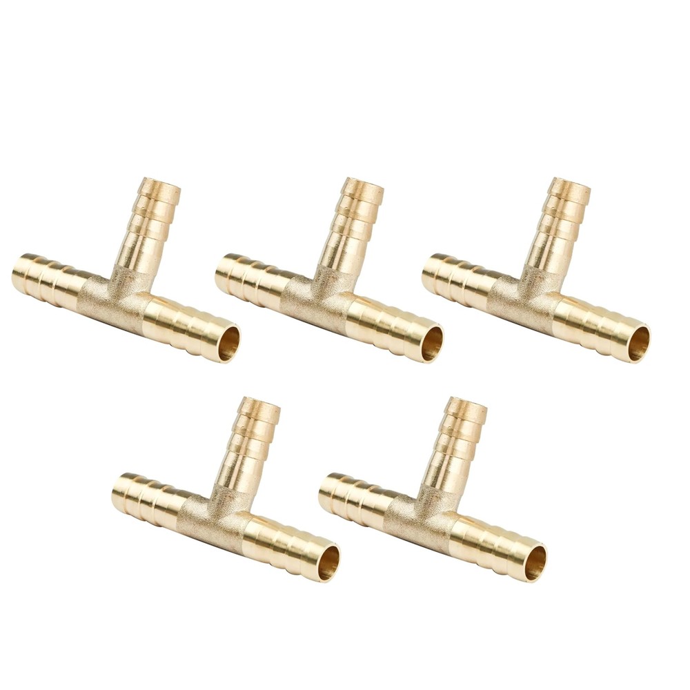 5x 5/16″ (8mm) Hose Barb TEE Brass Pipe 3 Way T-Shaped Fittings Connector Parts