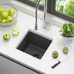 TORVA 14 x 14 Inch Gloss Black Undermount Kitchen 14 x 14 x 9 Inch, Dark Gray